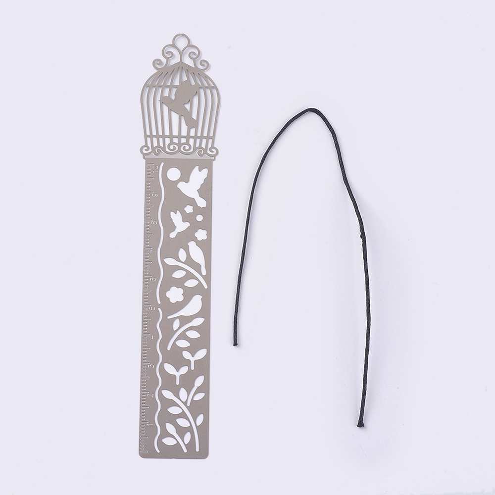 Linjal / Bokmärke - Silverfärgad med fågelmönster 10 cm Hilmas Pyssel