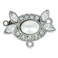 Claspgarten instickslås - Oval med swarovskikristaller och pärla silverfärgad 22x15, 1 styck Claspgarten