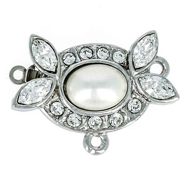 Claspgarten instickslås - Oval med swarovskikristaller och pärla silverfärgad 22x15, 1 styck Claspgarten