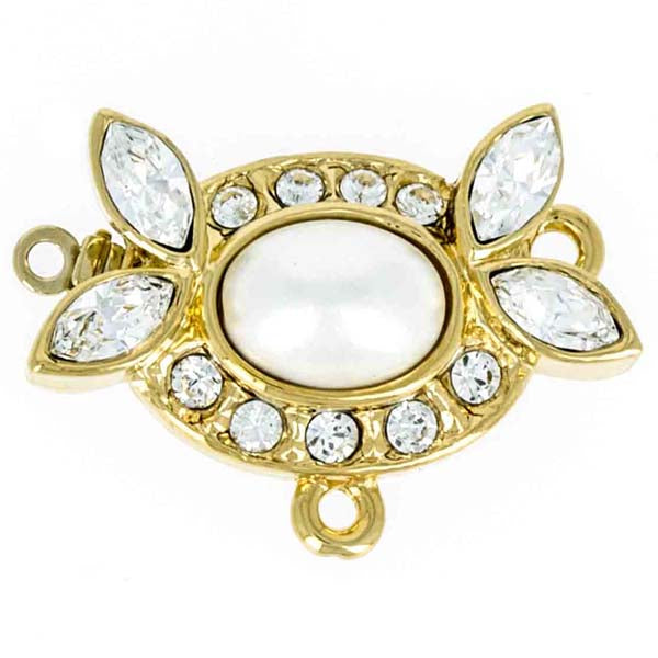 Claspgarten instickslås - Oval med swarovskikristaller och pärla 23k guldpläterad 22x15, 1 styck Claspgarten