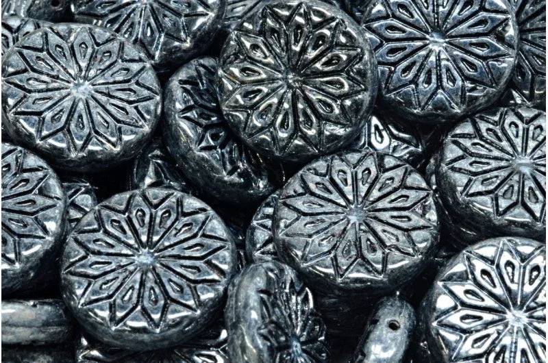 Origami Flower Bead - Jet Hematite 18mm, 6-pack Hilmas Pyssel