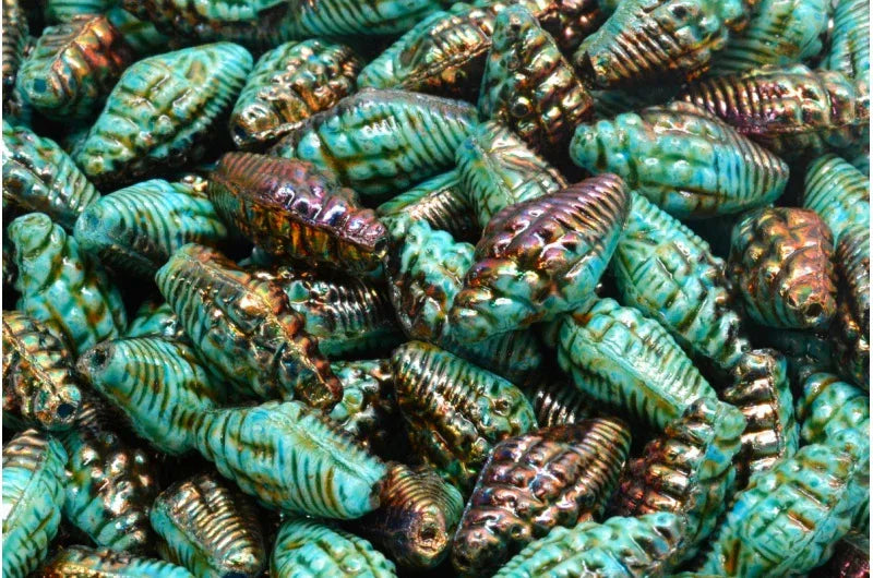 Miter Shell Beads - Sea Green with Oil 16x8mm, 10-Pack Hilmas Pyssel