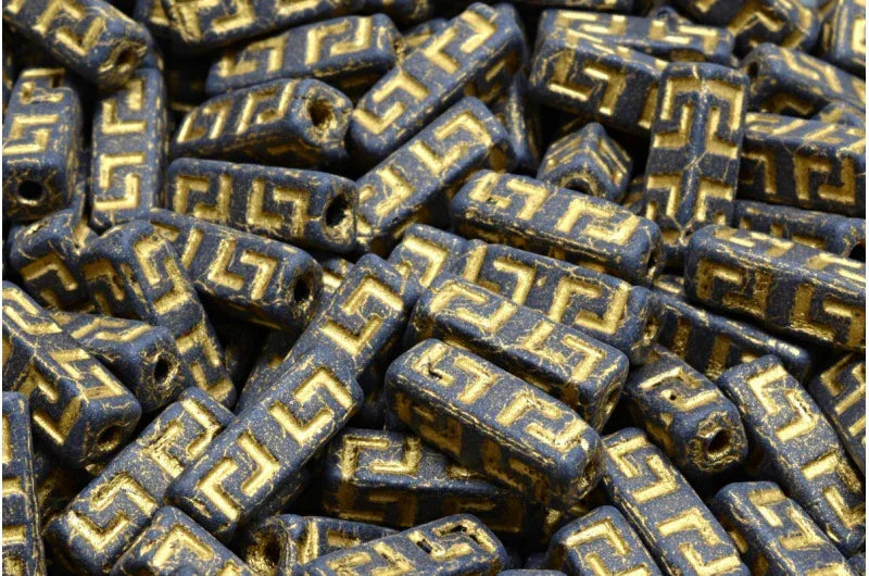 Celtic Block Beads - Jet with Gold 15x5mm, 15-pack Hilmas Pyssel