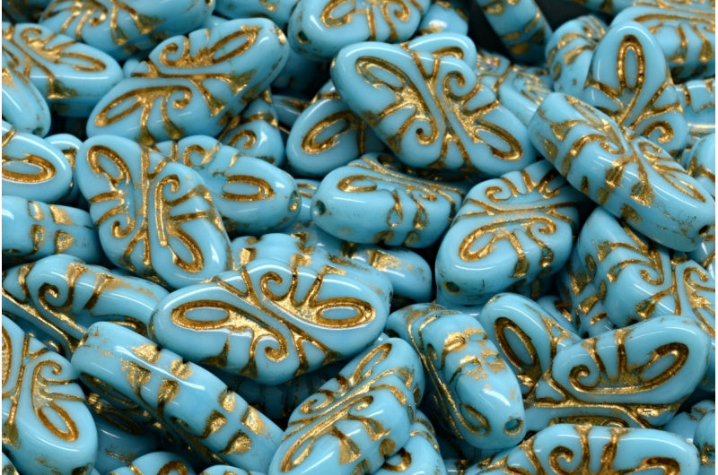 Arabesque Beads - Opaque Turquoise with Gold 19x9mm, 6-pack Hilmas Pyssel