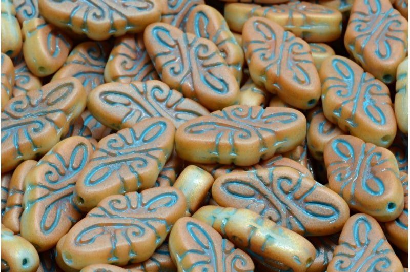 Arabesque Beads - Matt Brown med Blue 19x9mm, 6-pack Hilmas Pyssel