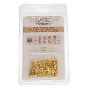 Basic Elements - Crimp tube assortment, Gold plated, 600- pack Beadsmith