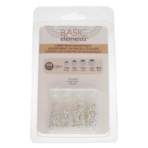 Basic Elements - Crimp bead assortment, Silver plated, 600- pack Beadsmith