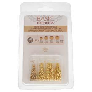 Basic Elements - Crimp bead assortment, Gold plated, 600- pack Beadsmith