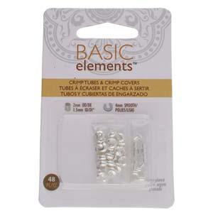 Basic Elements - Crimp tube and crimp cover, 4mm smooth, Silver plated, 48-pack Beadsmith