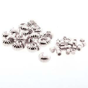 Basic Elements - Crimp tube and crimp cover, 4mm corrugated, Silver plated, 48- pack Beadsmith