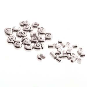 Basic Elements - Crimp tube and crimp cover, 3mm smooth, Silver plated, 48- pack Beadsmith