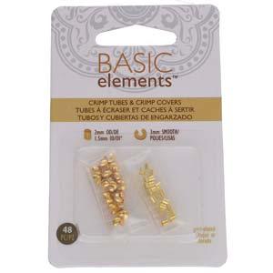 Basic Elements - Crimp Tube and Crimp Cover, Gold Plated, 48-Pack Beadsmith