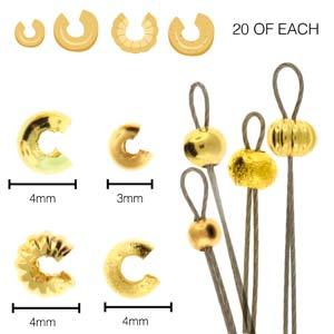 Basic Elements - Crimp cover, assortment, Gold plated, 80- pack Beadsmith