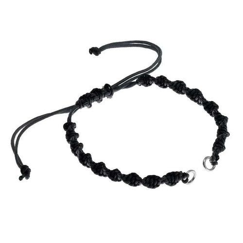 Makramé Armband - Svart Skruvad med Silverringar 1 styck Grekisk Metall