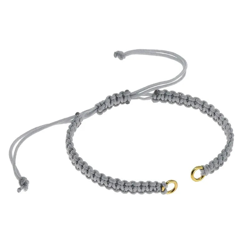 Makramé armband - Grå med guldringar 1 styck Grekisk Metall