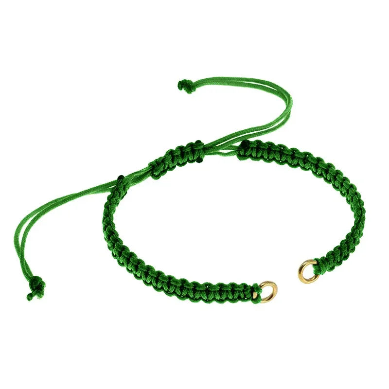 Makramé armband - Mörkgrön med guldringar 1 styck Grekisk Metall