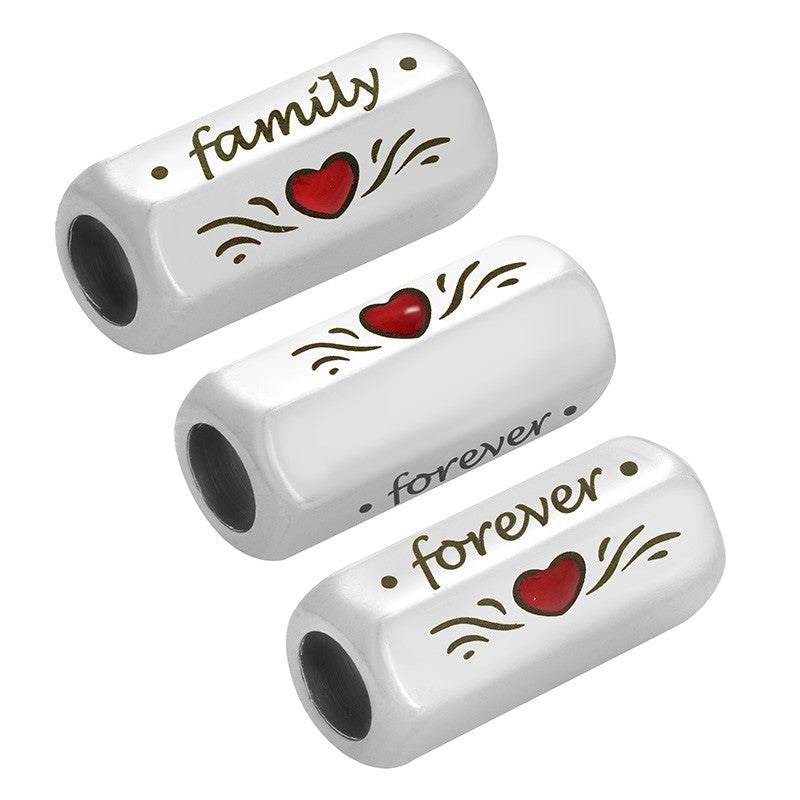 Mellandel Silverpläterad - Tub med Text 'Family Forever' 8x19mm 1 styck Grekisk Metall