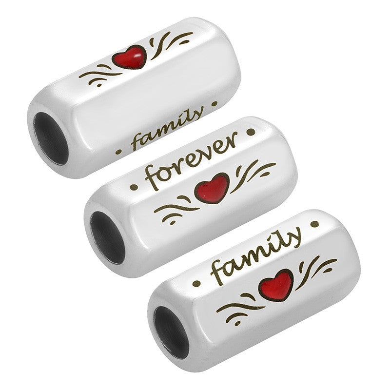 Mellandel Silverpläterad - Tub med Text 'Family Forever' 8x19mm 1 styck Grekisk Metall