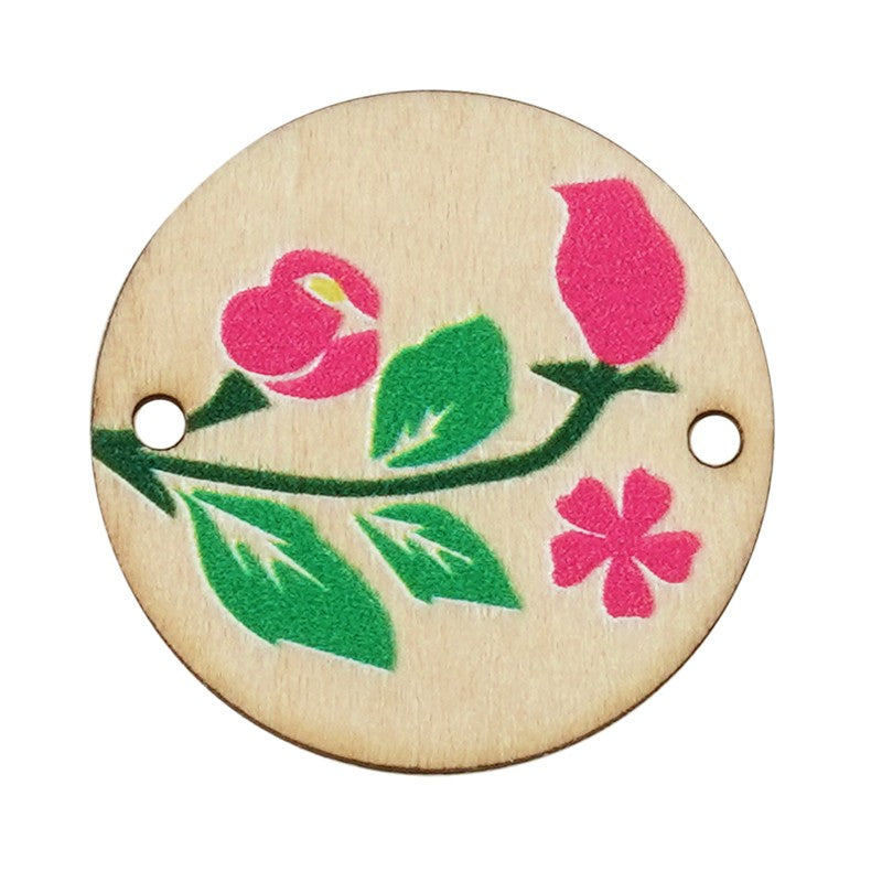 Connector Trä - Rund med Blommor 24mm 1 styck Hilmas Pyssel