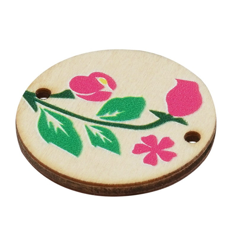 Connector Trä - Rund med Blommor 24mm 1 styck Hilmas Pyssel