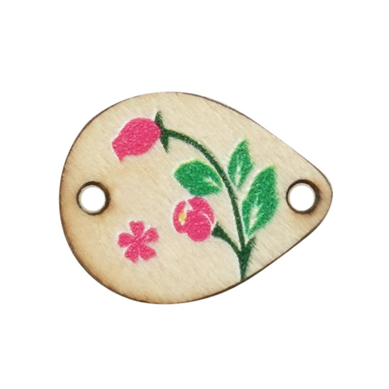 Connector Trä - Droppformad med Blommor 14x18mm 1 styck Hilmas Pyssel