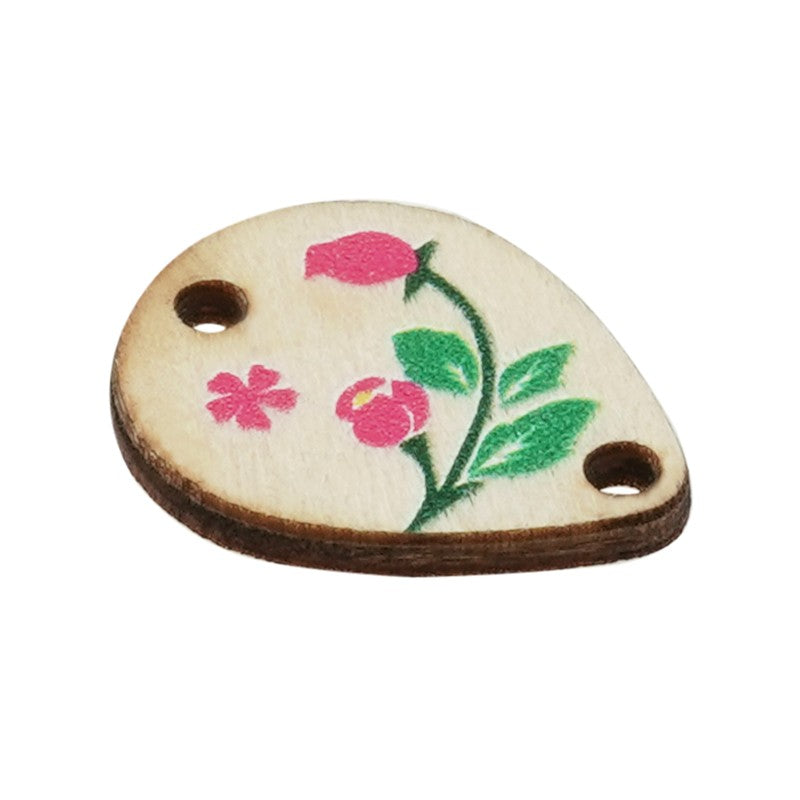 Connector Trä - Droppformad med Blommor 14x18mm 1 styck Hilmas Pyssel