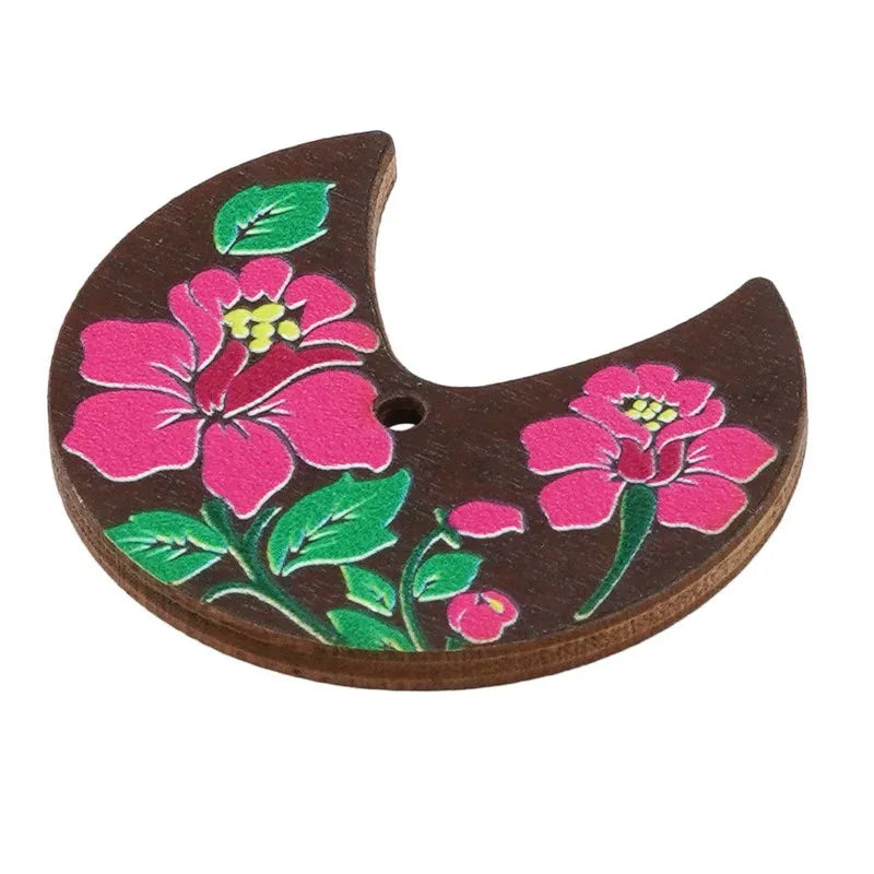 Hänge / Berlock Trä - Månformad med Blommor, Brun 28x26mm 1 styck Hilmas Pyssel