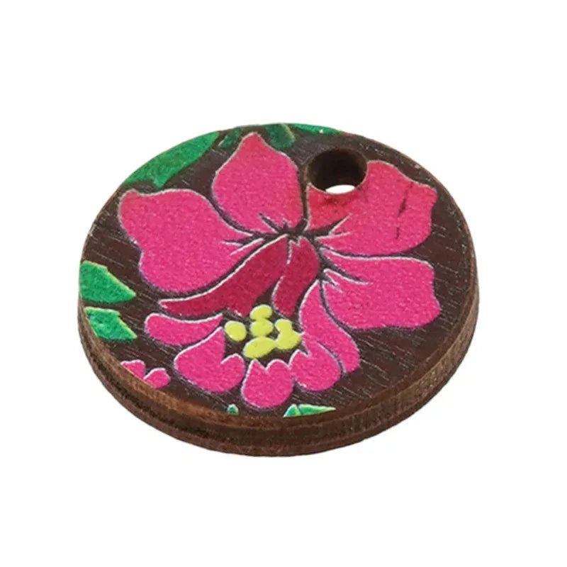 Hänge / Berlock Trä - Rund med blommor, brun 15mm 1 styck Hilmas Pyssel