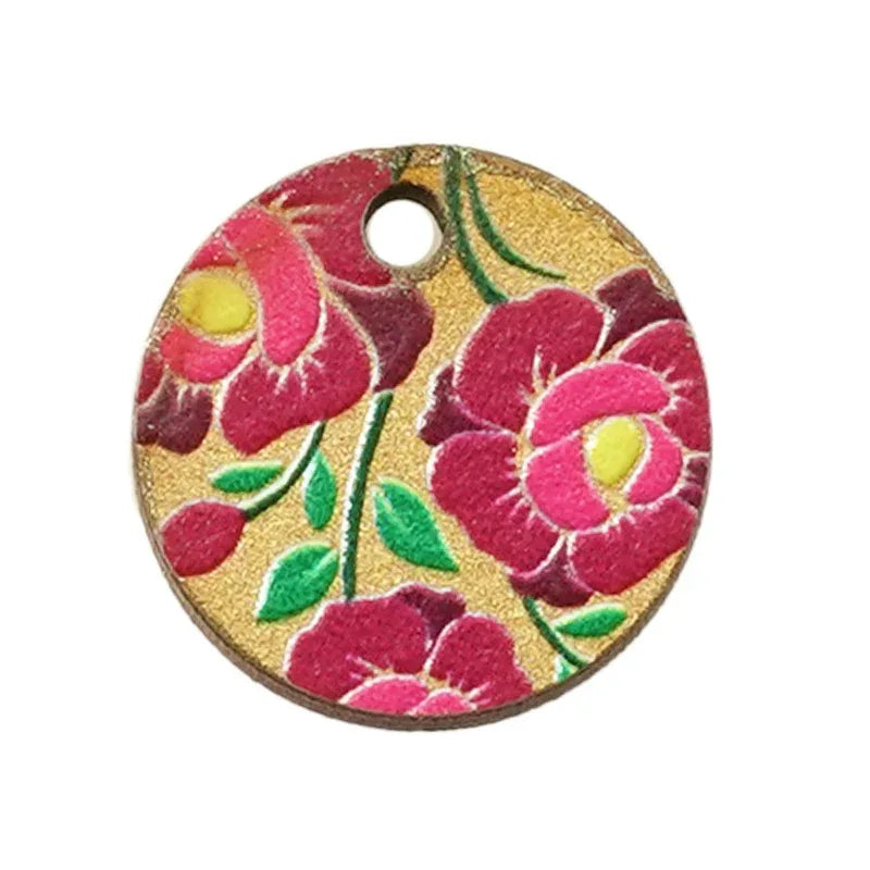 Hänge / Berlock Trä - Rund med Blommor, Guld 15mm 1 styck Hilmas Pyssel