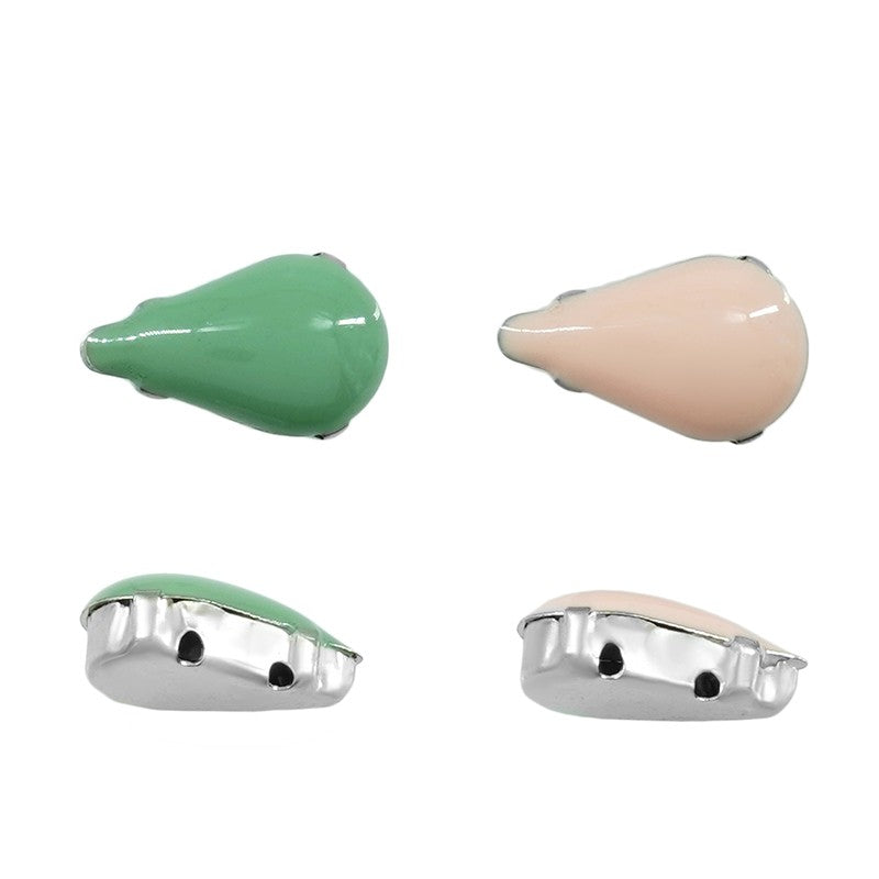 Slider 2-hål - Droppe Grön 8x13mm 2-pack Grekisk Metall