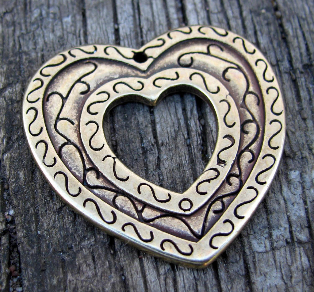 Bronsfärgad Berlock/Hänge - Stort Hjärta 37mm 1 styck Grekisk Metall