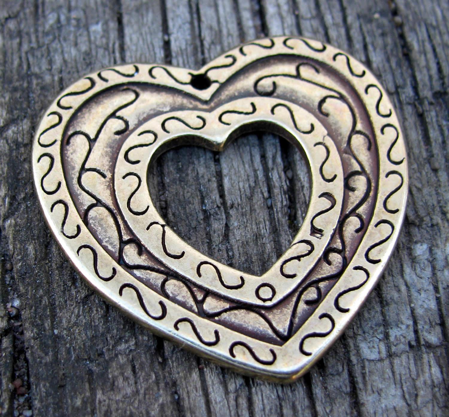 Bronsfärgad Berlock/Hänge - Stort Hjärta 37mm 1 styck Grekisk Metall