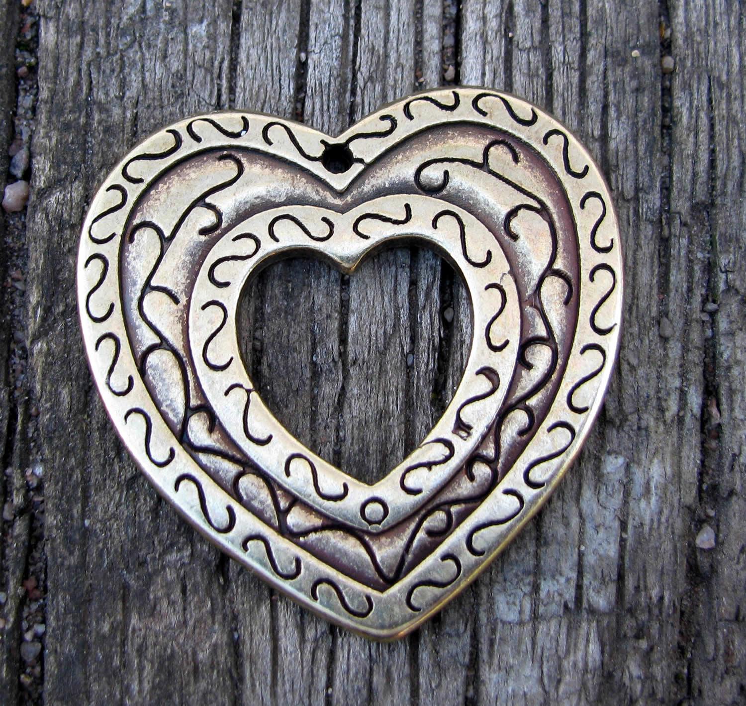 Bronsfärgad Berlock/Hänge - Stort Hjärta 37mm 1 styck Grekisk Metall