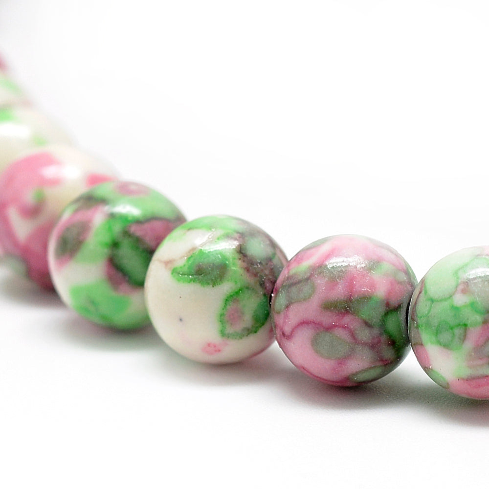 Flerfärgade Jade- Röd/grön/vit, 12mm, 1 sträng Hilmas Pyssel