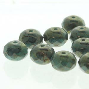 Tjeckiska Firepolish Donut - Green Turquoise Lumi 6x9mm, 1 sträng Hilmas Pyssel