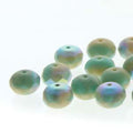 Tjeckiska Firepolish Donut - Green Turkos/Beige Matt AB 4x7mm, 1 Sträng Hilmas Pyssel