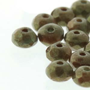 Tjeckiska Firepolish Donut - Green Turquoise/Beige Lumi 3x5mm, 1 sträng Hilmas Pyssel
