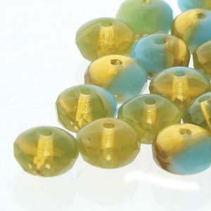Tjeckiska Firepolish Donut - Turquoise/Topaz 3x5mm, 1 sträng Hilmas Pyssel