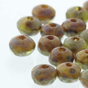 Tjeckiska Firepolish Donut - Olive/Beige Travertine 3x5mm, 1 sträng Hilmas Pyssel