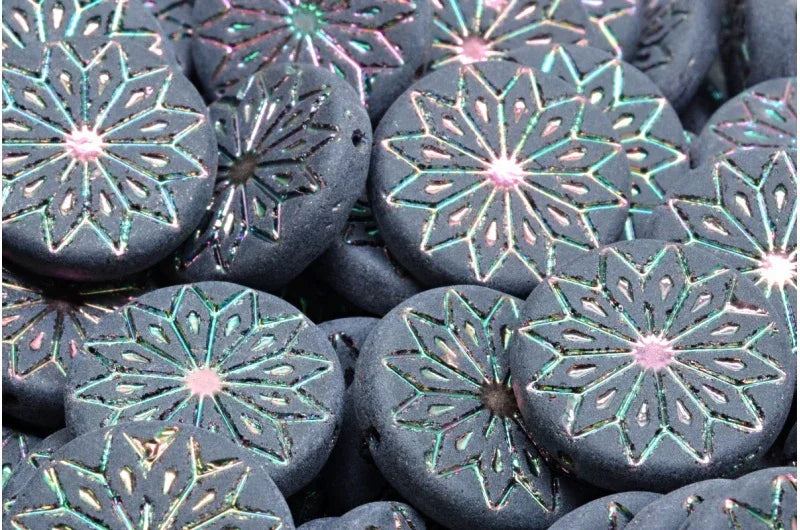 Origami Flower Bead - Matte Jet with Oil 18mm, 6-pack Hilmas Pyssel
