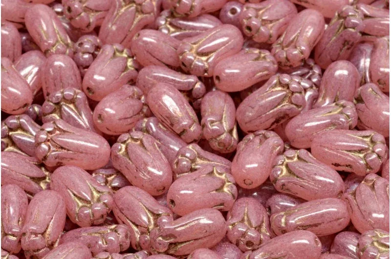 Tulip Bud Bead - Pink with Gold 12x8mm, 20-pack Hilmas Pyssel