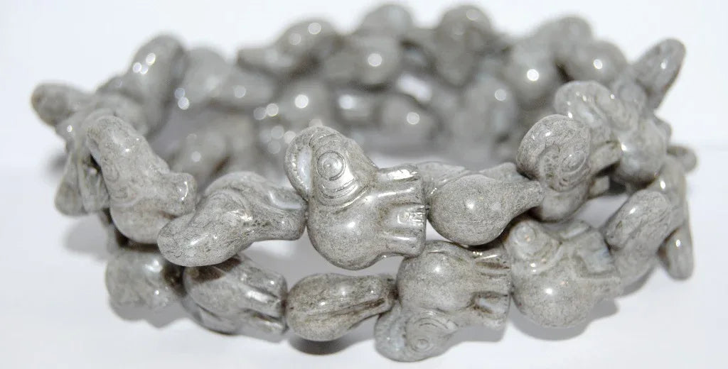 Glaspärla Elefant - Alabaster Grey Luster 20mm 1 styck Hilmas Pyssel