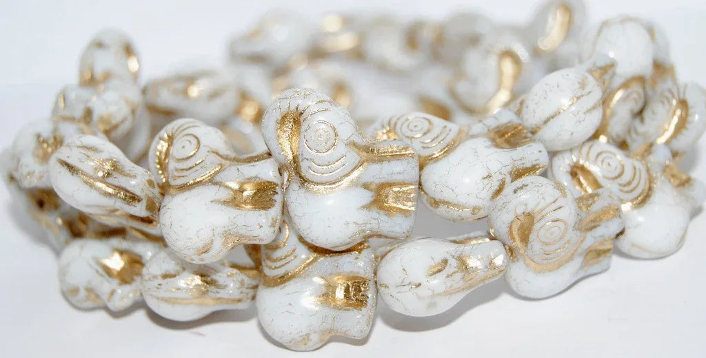 Glaspärla Elefant - White with Gold 20mm 1 styck Hilmas Pyssel