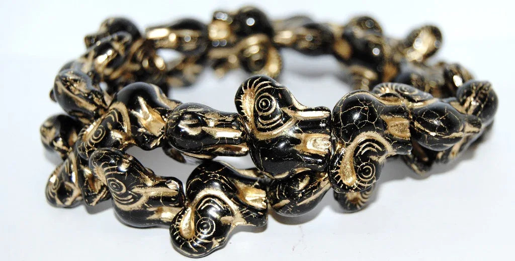 Glaspärla Elefant - Jet with gold 20mm 1 styck Hilmas Pyssel