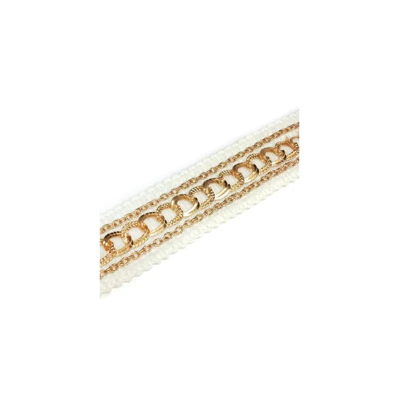 Polyesterband - Vit med Guldfärgade Kedjor 25mm, 20 cm Grekisk Metall