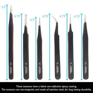 Mixade Pincetter Svarta Omagnetiska - 6 Delar Hilmas Pyssel