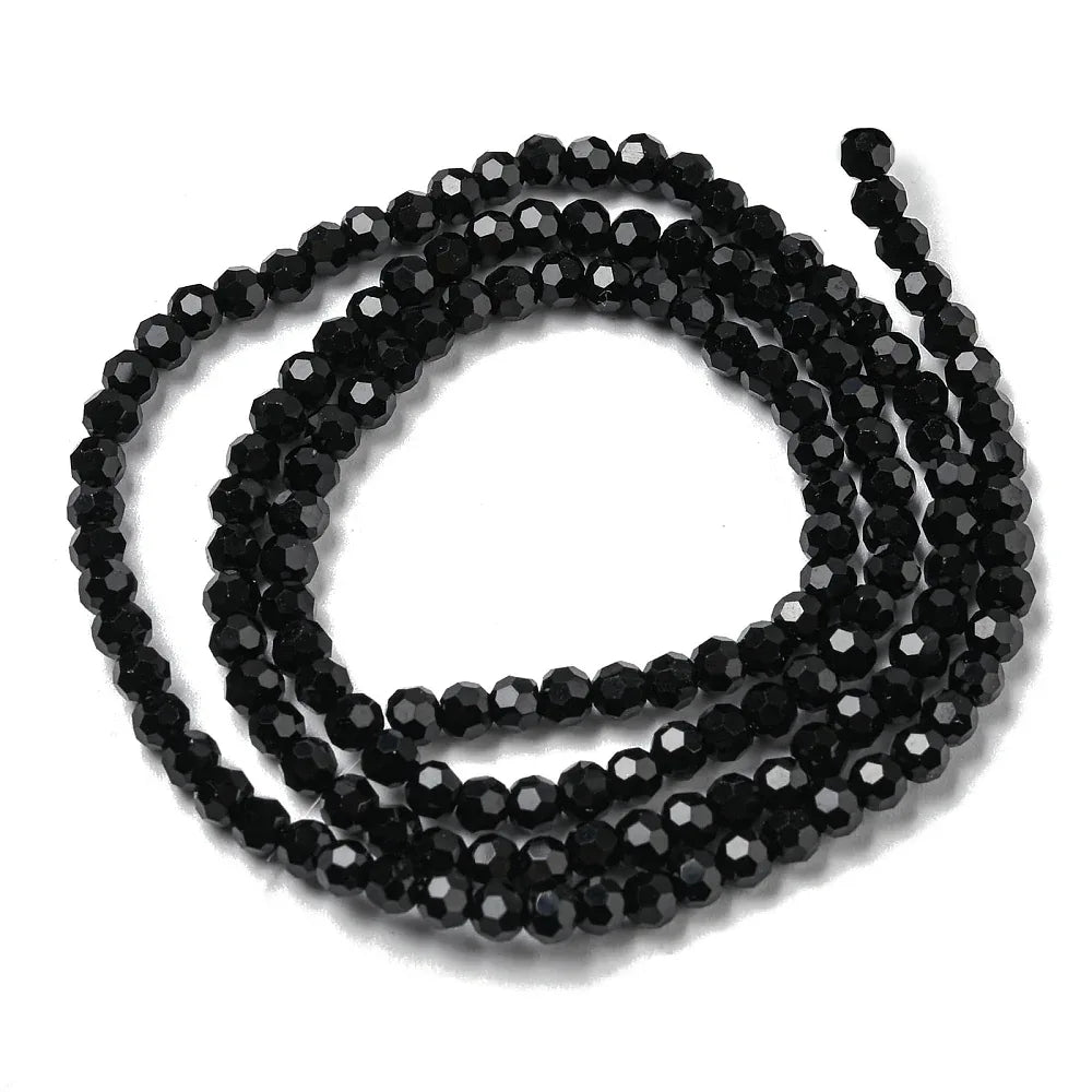 Glaspärlor Facetterade - Runda, Svarta 3mm, 1 sträng Hilmas Pyssel