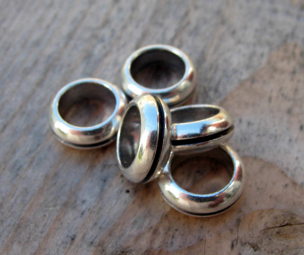 Mellandel Silverfärgad Tunna med Rand - 10x3,7mm, 5-pack Grekisk Metall