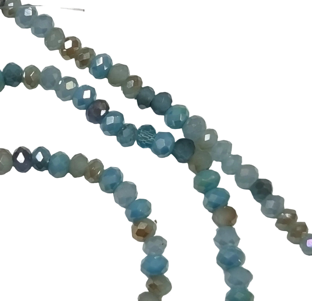 Facetterade glaspärlor - Turkos mix 3x2.5mm, 1 sträng