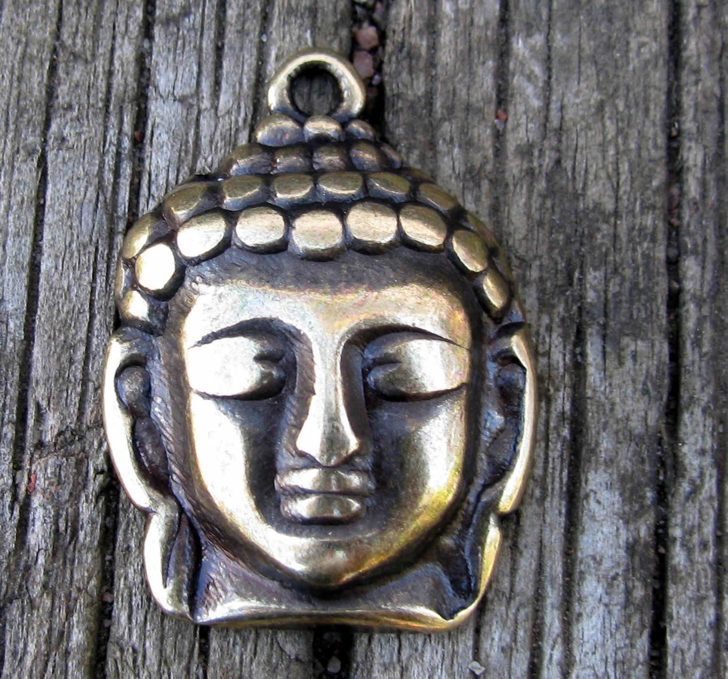 Hänge Bronsfärgad - Buddha Huvud 30x21mm 1 styck Grekisk Metall